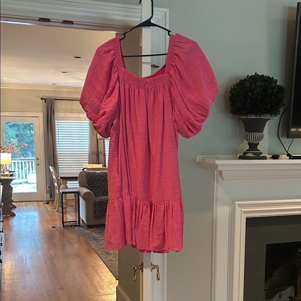 Eesome Pink Midi Dress with Puff Sleeves